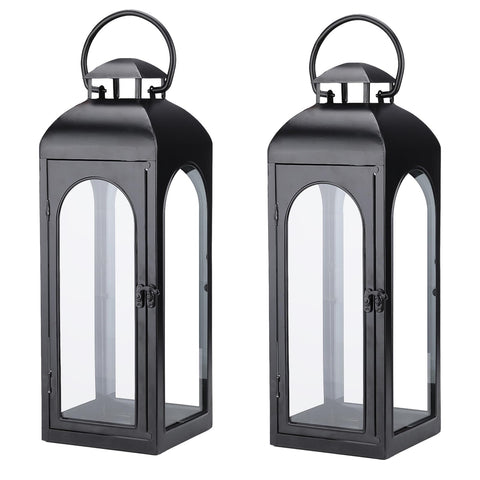 Bdor lanterns front view on porch showing elegant height and balance