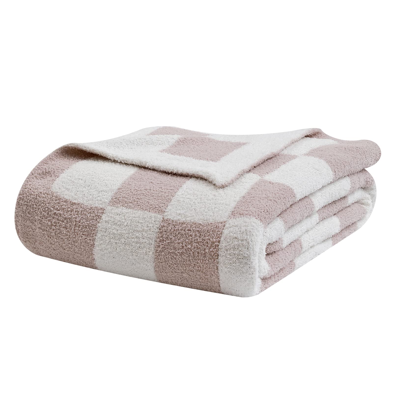 bearberry front view of folded throw showing checkerboard design and neat packaging benefit: stylish gift-ready presentation