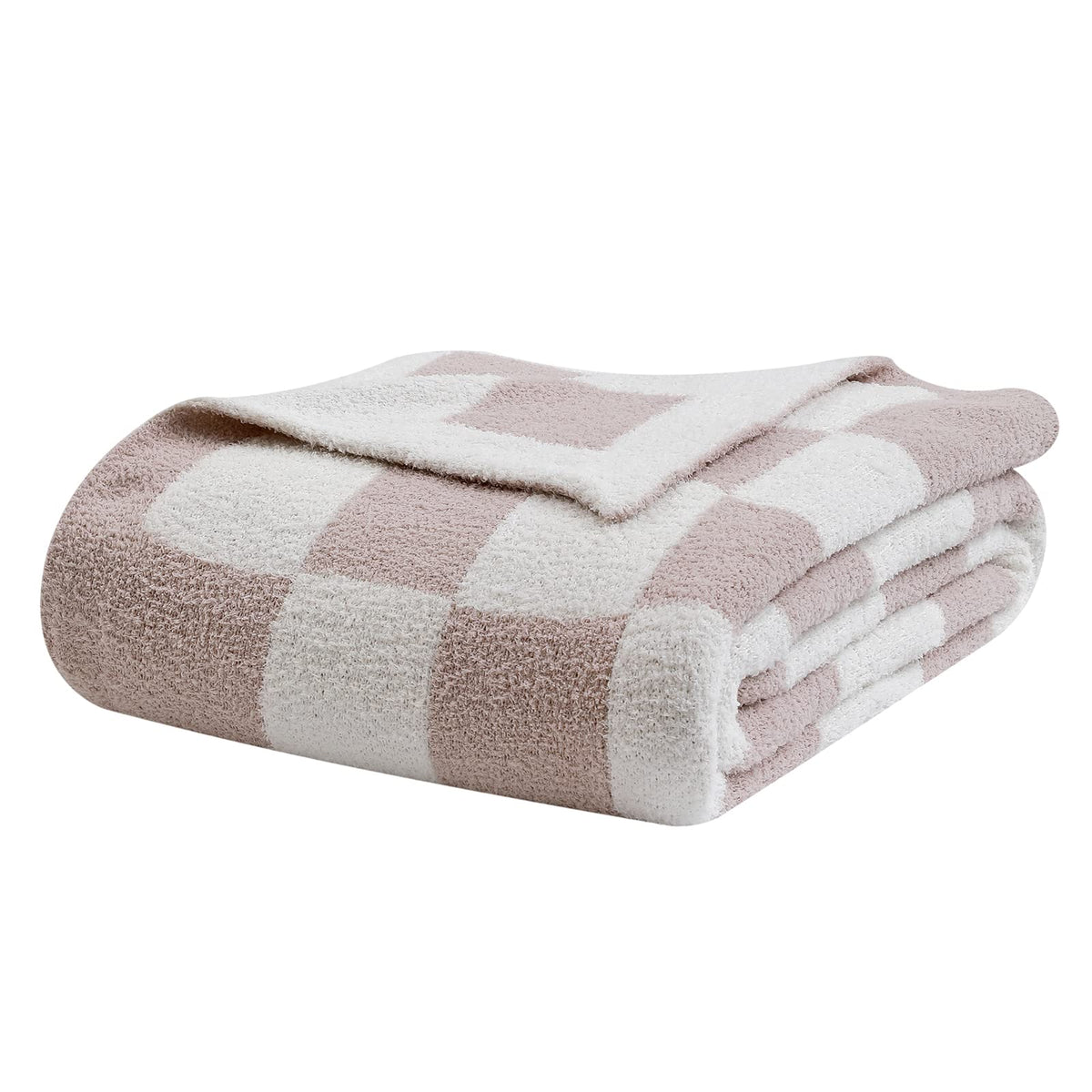 bearberry front view of folded throw showing checkerboard design and neat packaging benefit: stylish gift-ready presentation