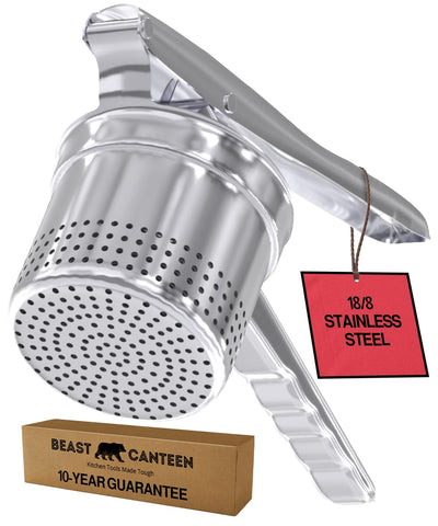 Beast Canteen front view of ricer showing full stainless tool and benefit of durability