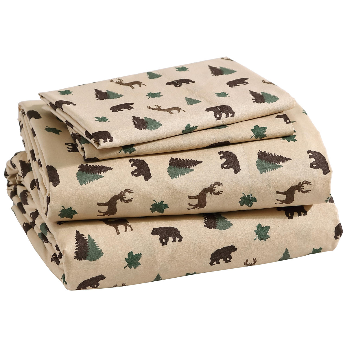 Beatrice Home Fashions folded set front view showing rustic cabin print and easy styling benefit