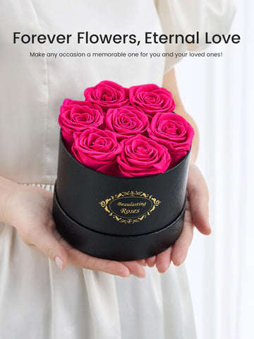 Beaulasting Roses open box top-down view showing organized rose arrangement and display readiness