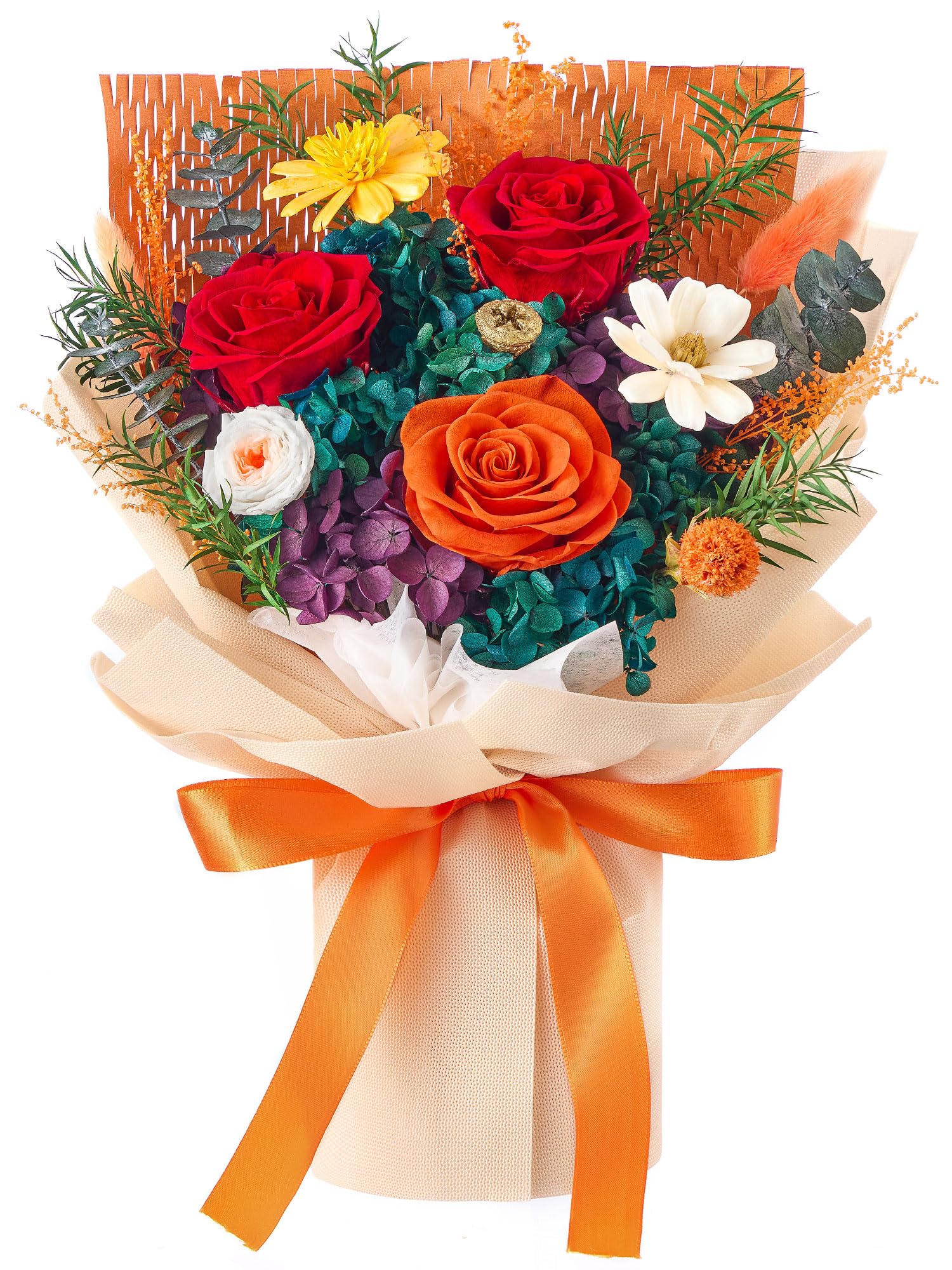 Beaulasting Roses front view in luxury gift box showing vibrant orange blooms and ready-to-gift presentation