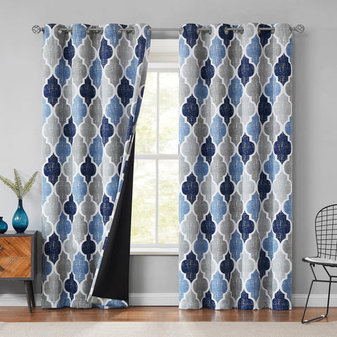 Beauoop front view of blue grey blackout curtains showing full window coverage and privacy