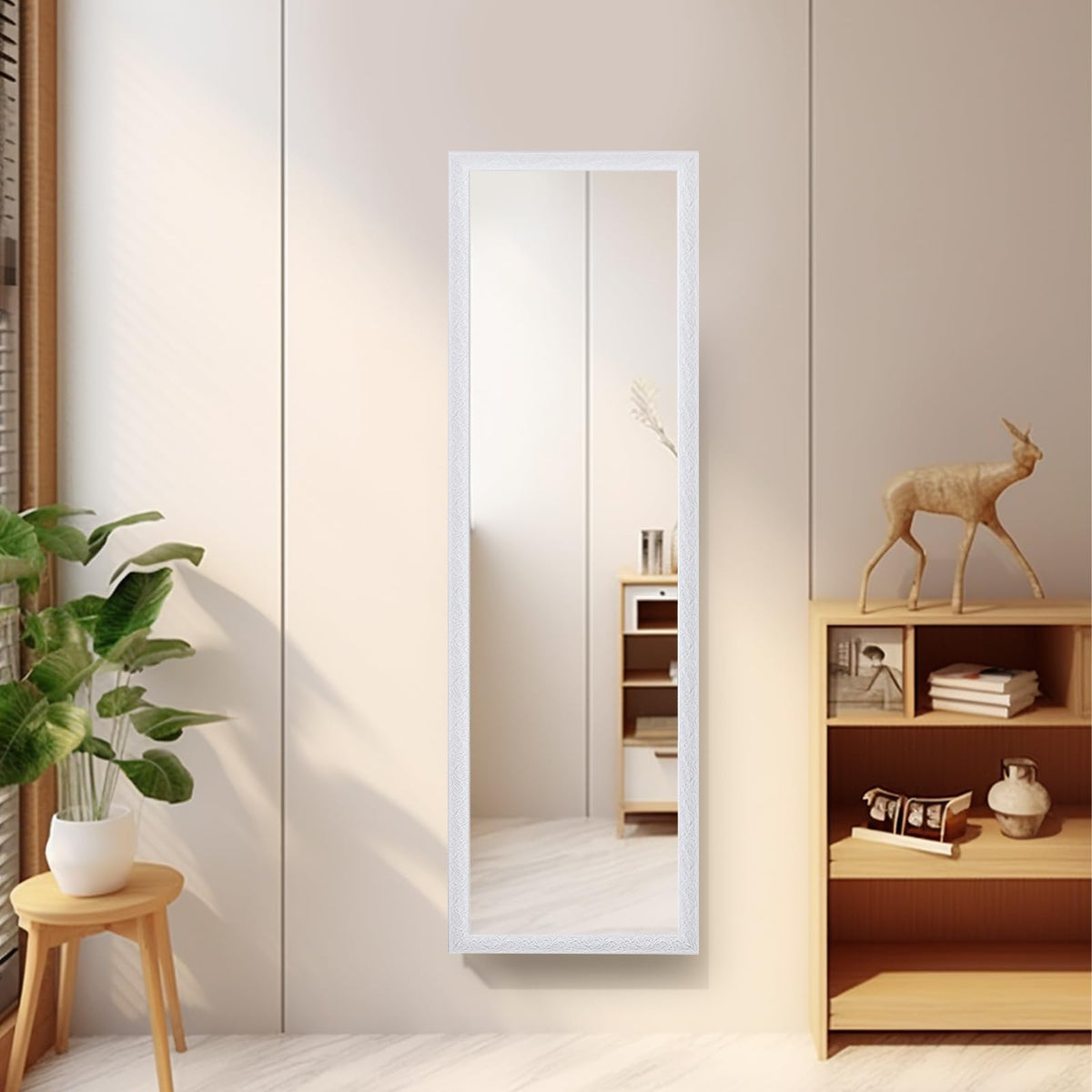 Beauty4U front view of white baroque mirror showing elegant full-length reflection and style