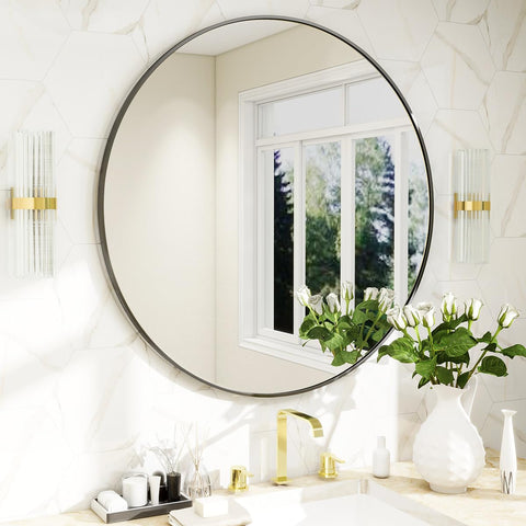 BEAUTYPEAK front view of 20 inch round mirror showing modern decor impact