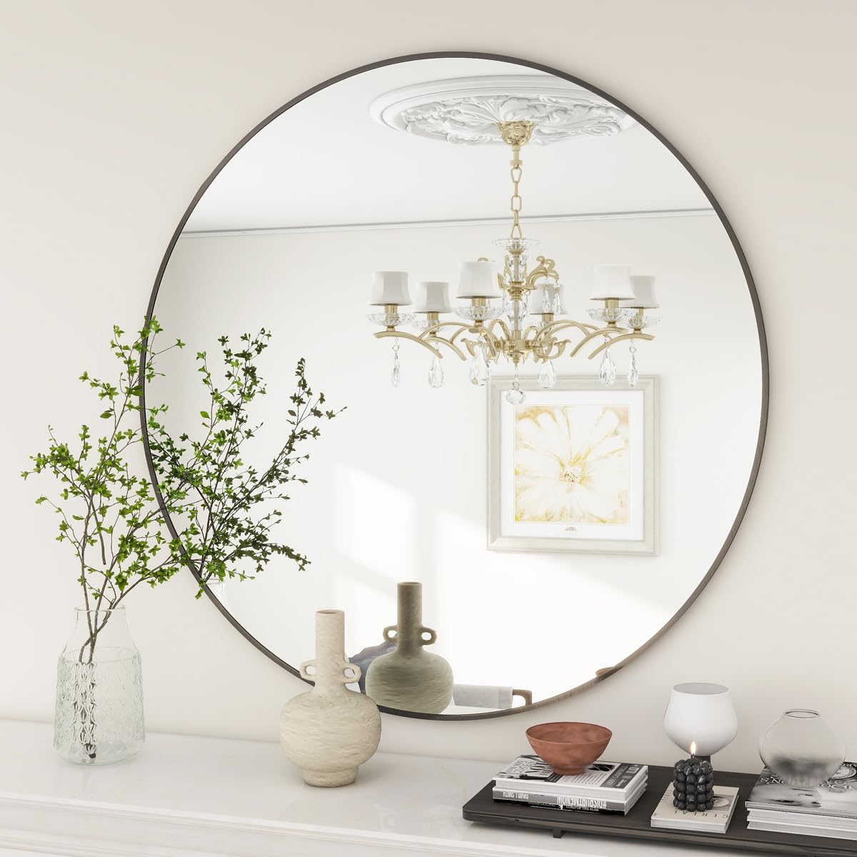 BEAUTYPEAK mirror above bathroom vanity creating brighter grooming space