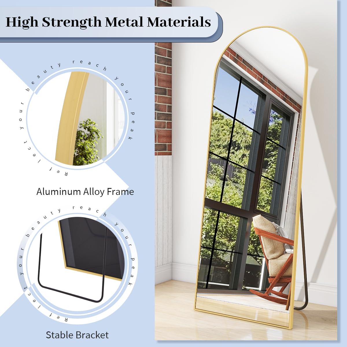 BEAUTYPEAK mirror leaning in bedroom adds depth and light to room