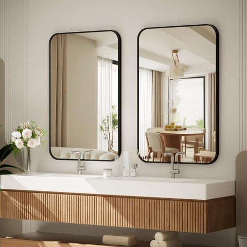 BEAUTYPEAK mirror mounted above bathroom vanity showing improved lighting and style