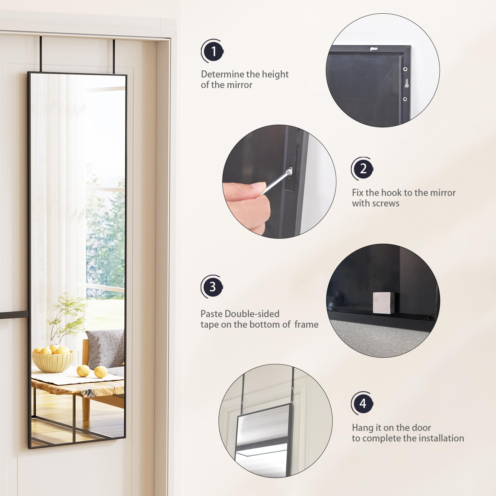 BEAUTYPEAK mirror hung over a door demonstrating space-saving benefit