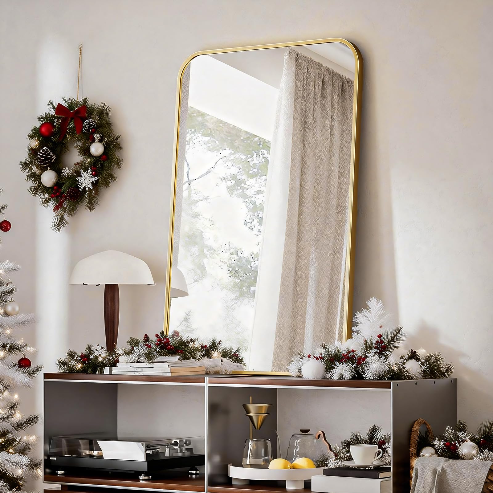BEAUTYPEAK mirror size next to sink showing scale and full upper-body view