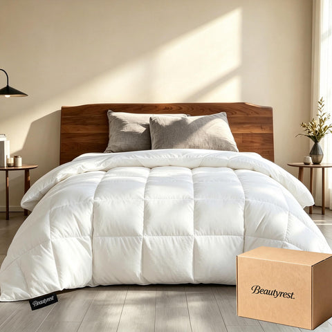 Beautyrest front view of king comforter showing smooth hotel-style finish and cozy look