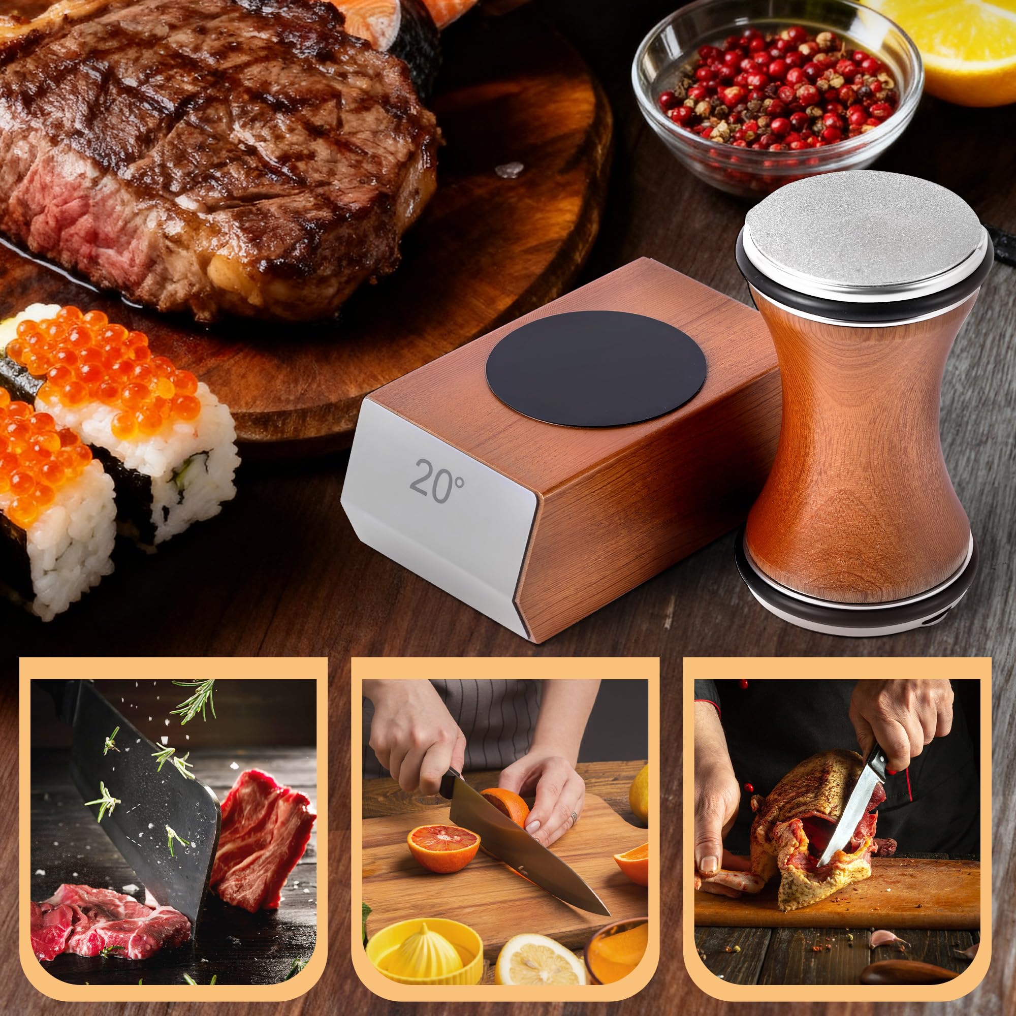 BEAYFILY magnetic base securing a chef knife for stable, consistent sharpening
