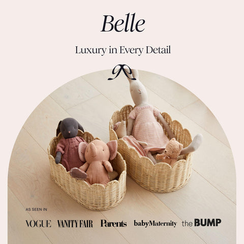 BEBE BASK close-up of scalloped rim highlighting handcrafted aesthetic and charm