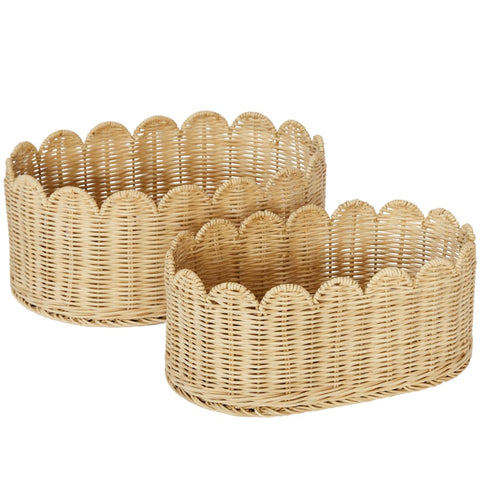 BEBE BASK front view of both scalloped baskets showing decorative storage benefit