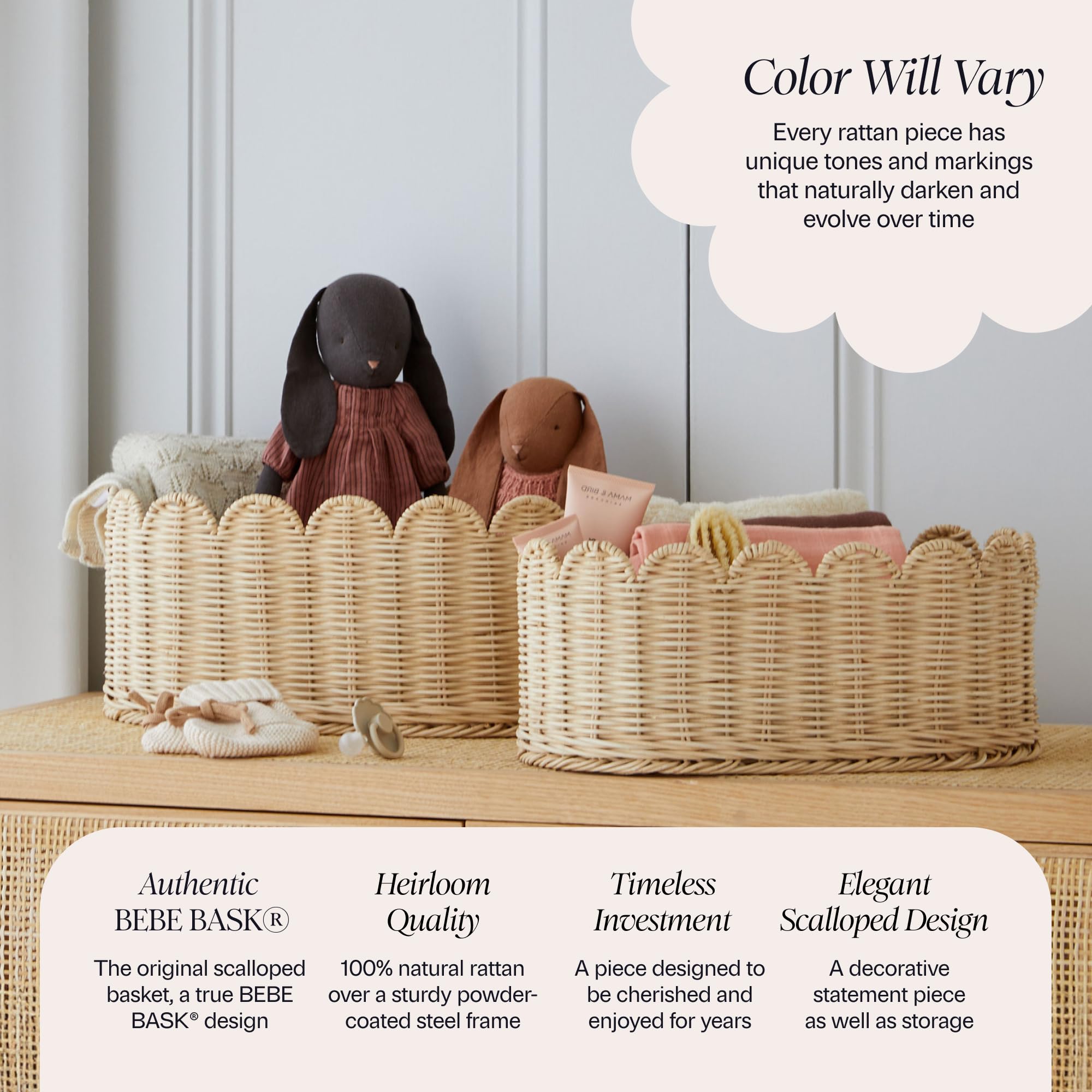 BEBE BASK detailed rattan weave texture showing durable natural material