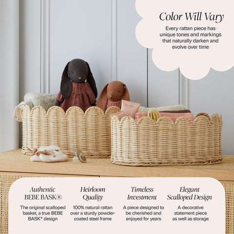 BEBE BASK detailed rattan weave texture showing durable natural material