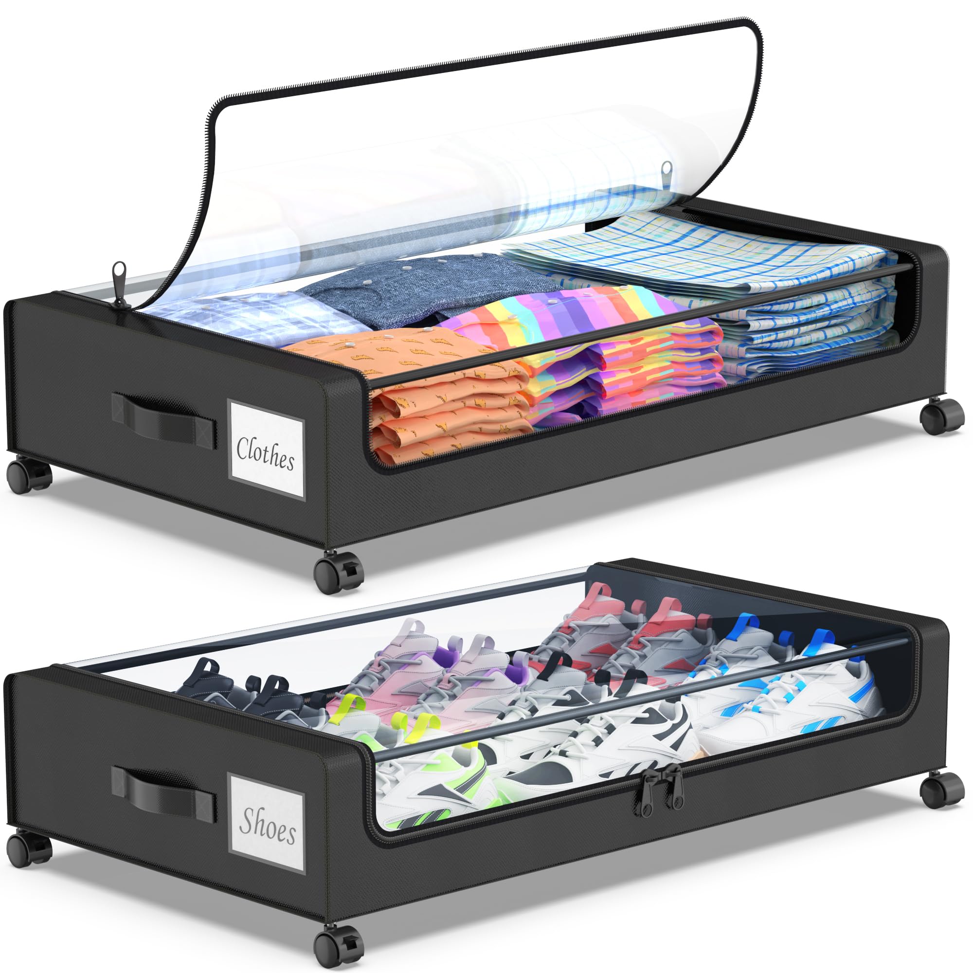 Beborxue front view showing lid and zipper, keeps items dust-free