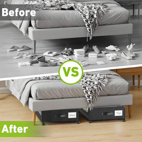 Beborxue rolling bins in bedroom scene, maximizes small-space organization