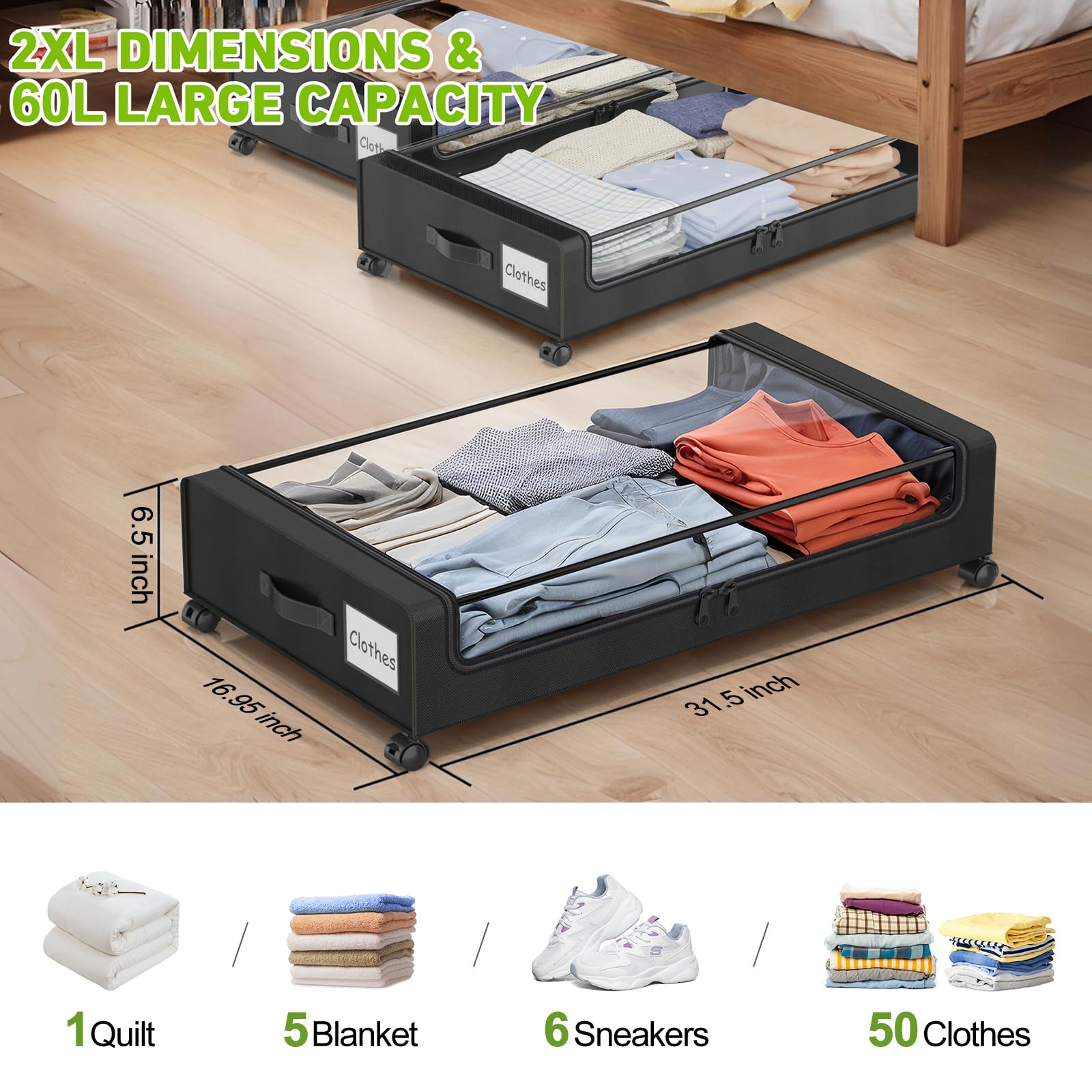 Beborxue swivel wheels sliding out from under bed, enables easy access