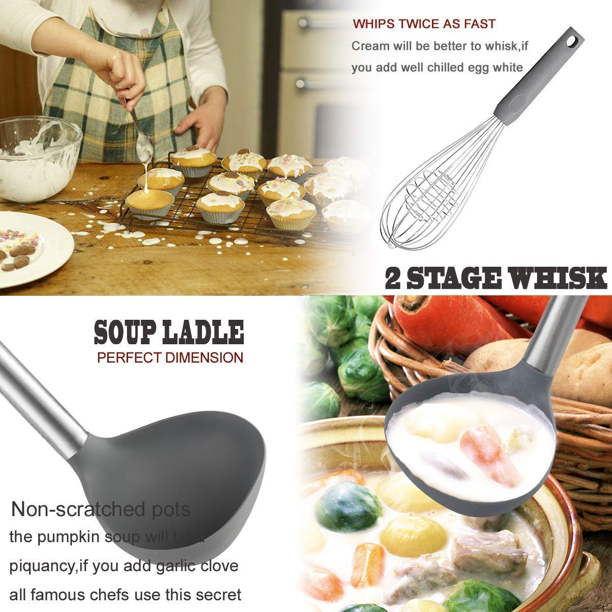 BECBOLDF utensils in a nonstick pan showing safe use and protected cookware benefit