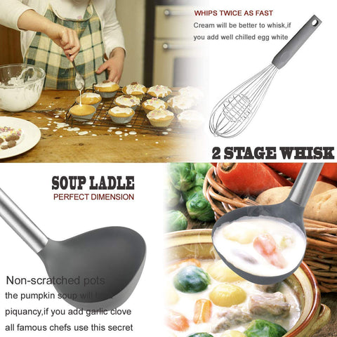 BECBOLDF utensils in a nonstick pan showing safe use and protected cookware benefit