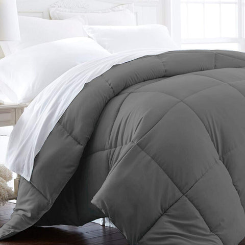 Beckham Hotel Collection front view slate gray comforter showing modern finish and cozy look