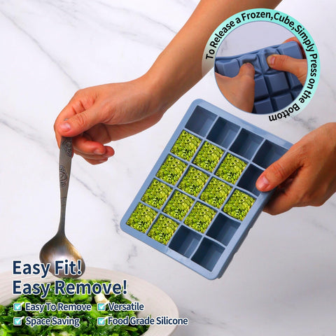 BECOKIT frozen pesto being popped out showing quick grab-and-use meal prep benefit