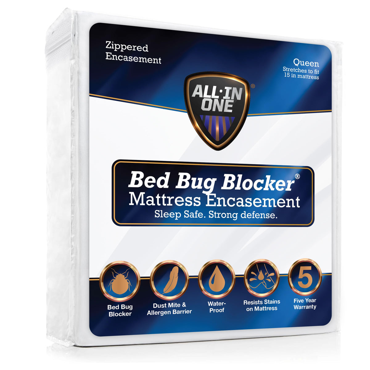 Bed Bug Blocker front view showing full encasement and neat fit for protection