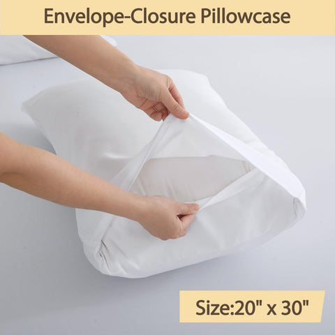 Bedecor pillowcase and flat sheet on bed in room, showing guest-ready look benefit