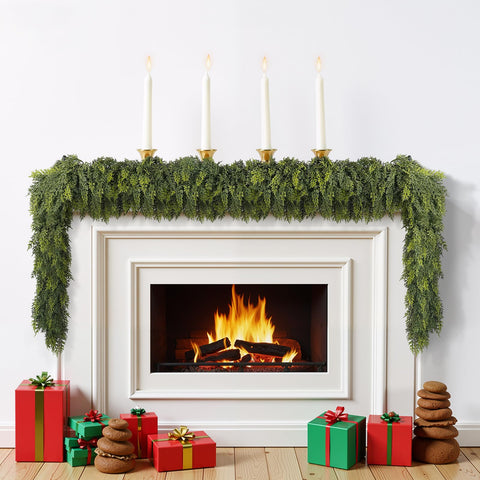 bedee front view of 9 ft cedar garland shows full realistic look