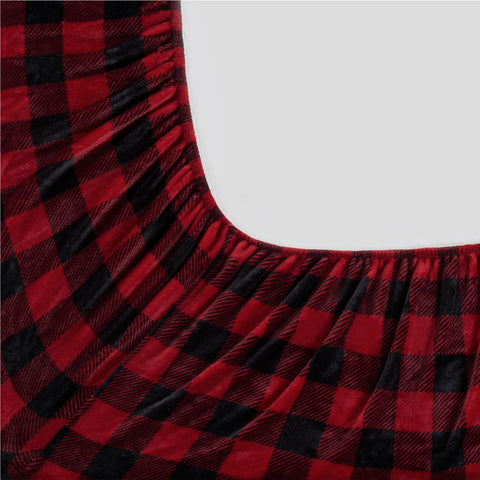 BEDELITE bedroom lifestyle scene with plaid sheets creating inviting atmosphere