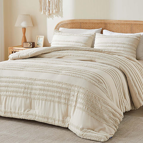BEDELITE comforter front view on bed showing boho tufting and cozy appeal