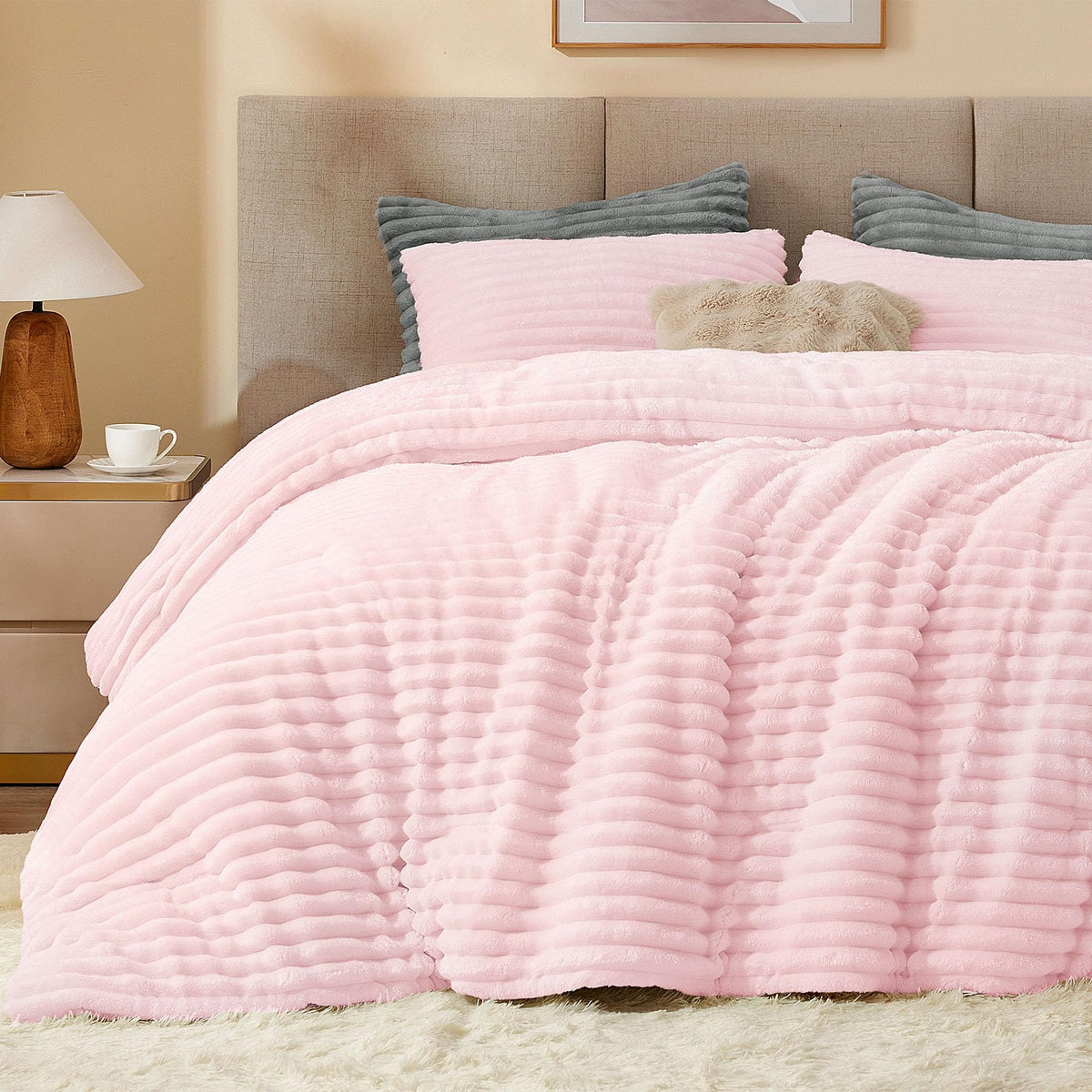 BEDELITE comforter full bed view showing cherry blossom design and cozy appeal