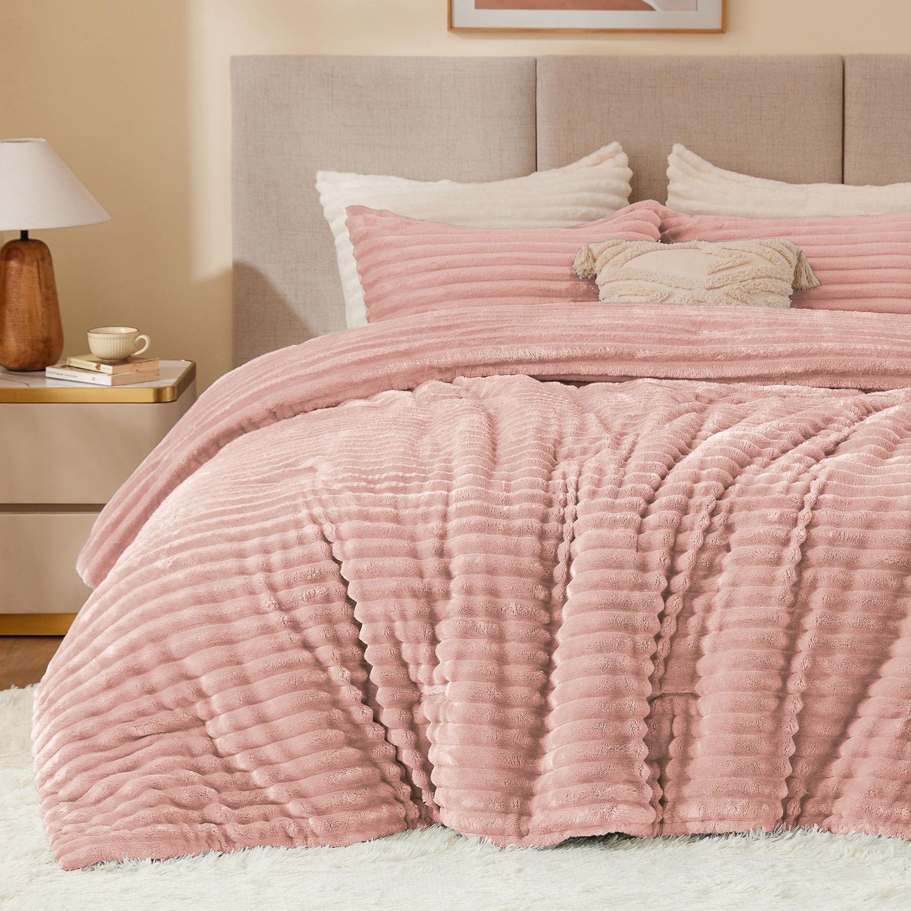 BEDELITE front view of dusty pink comforter showing full coverage and inviting warmth
