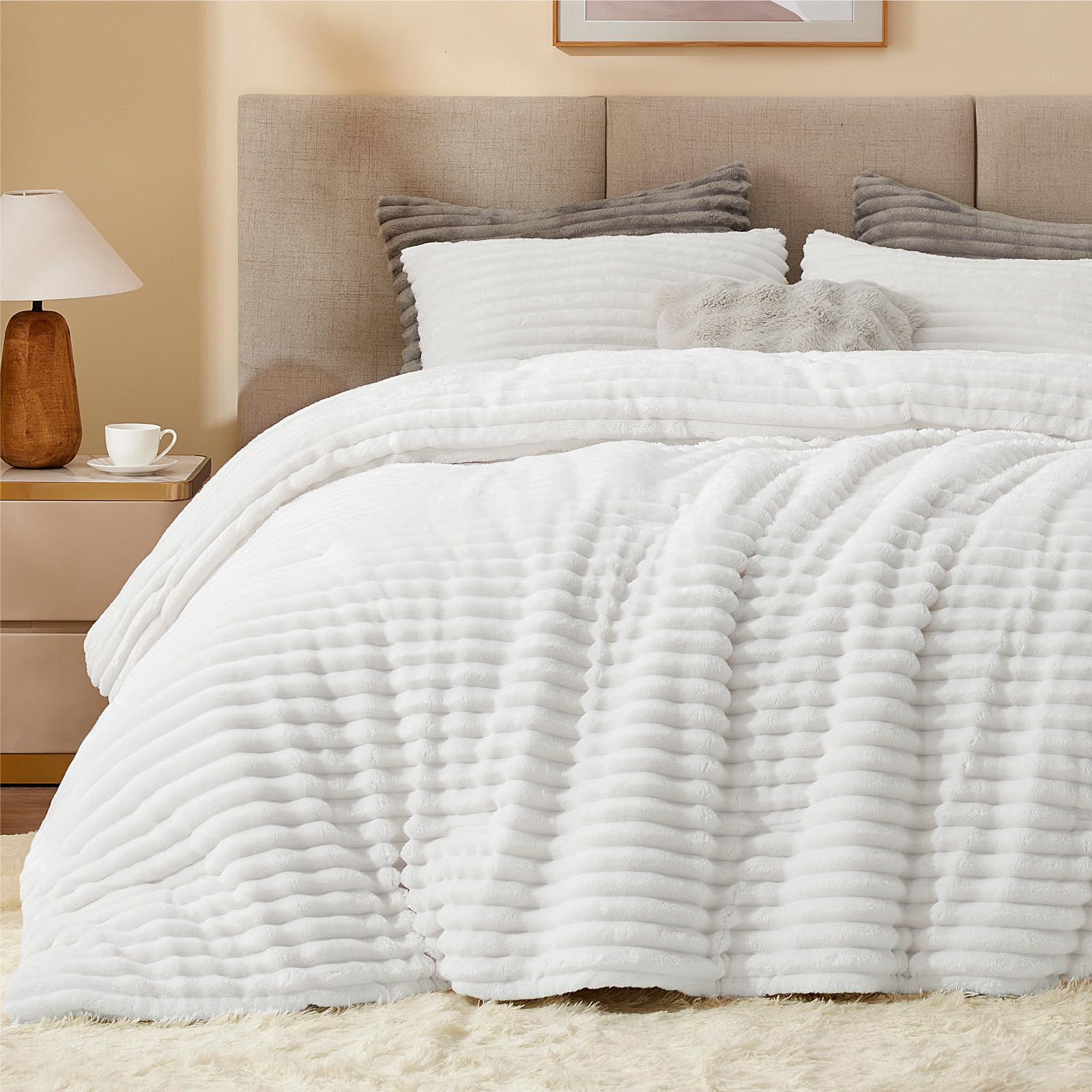BEDELITE comforter front view showing plush bright white finish and inviting drape