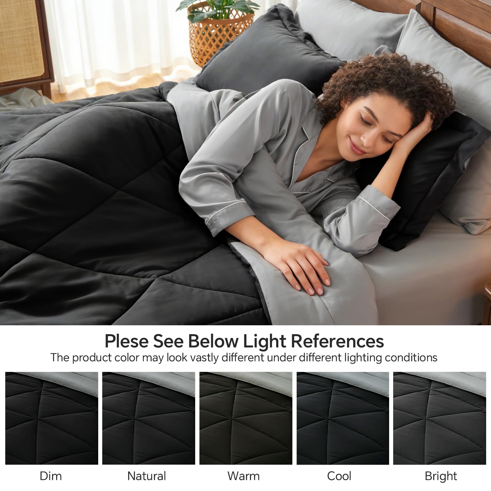 BEDELITE comforter styled in a bedroom lifestyle image showing instant room transformation benefit