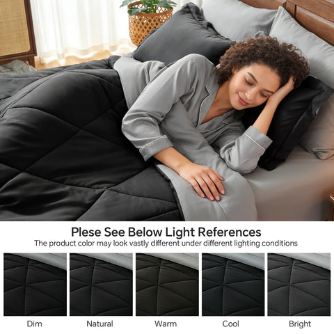 BEDELITE comforter styled in a bedroom lifestyle image showing instant room transformation benefit