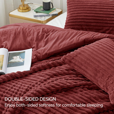 BEDELITE comforter styled on queen bed illustrating full coverage and drape
