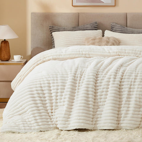 BEDELITE cream white comforter front view showing plush appearance and cozy benefit