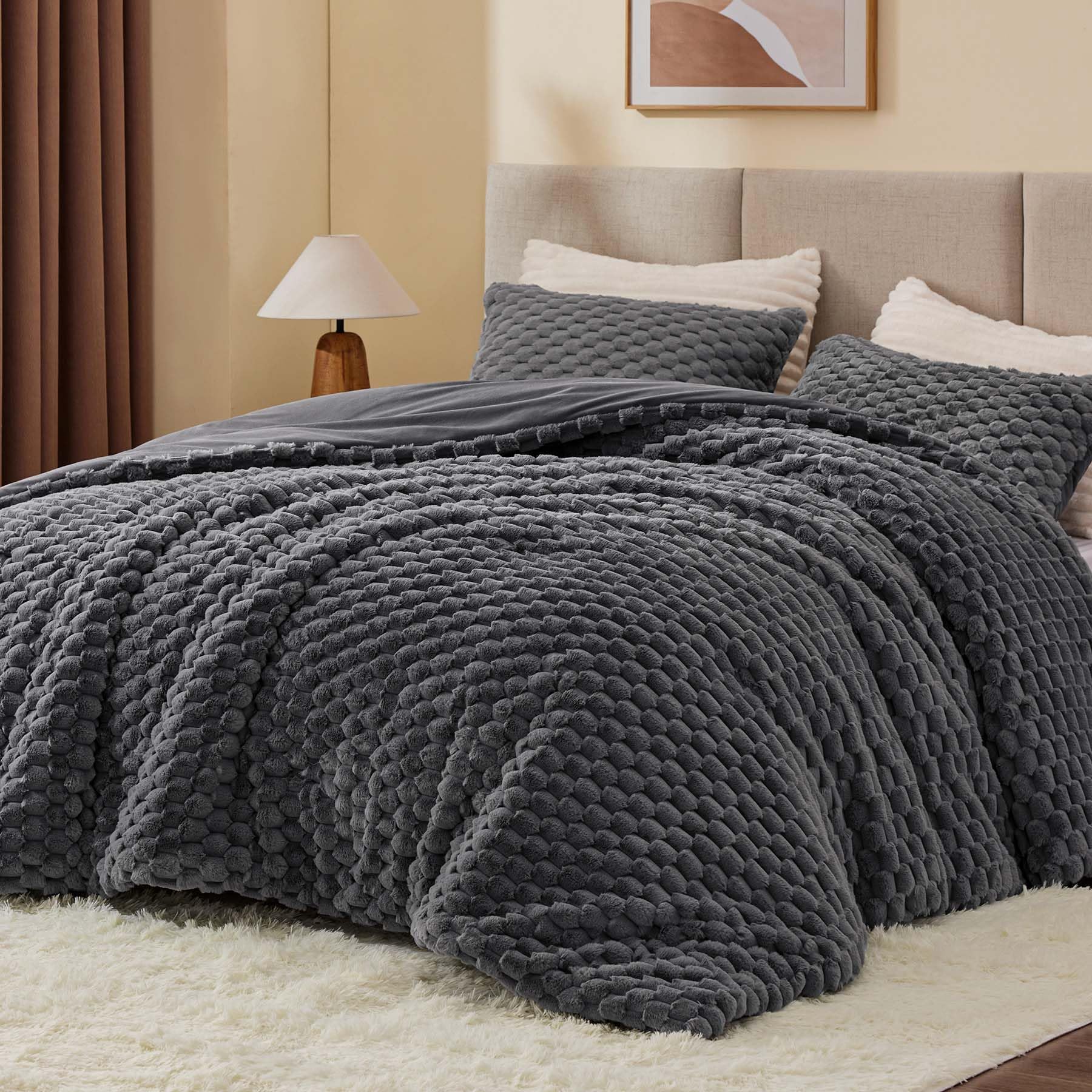 BEDELITE front view of dark grey king comforter showing plush drape and inviting warmth