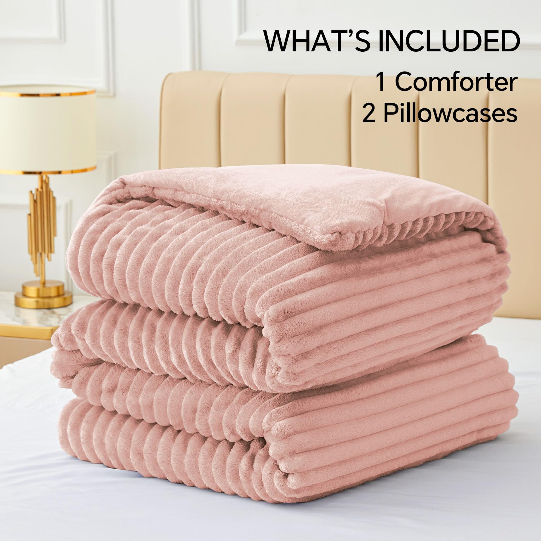 BEDELITE folded comforter set in packaging showing compact storage and gifting ready