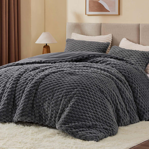 BEDELITE front-on-bed view showing neat dark grey styling and cozy appeal