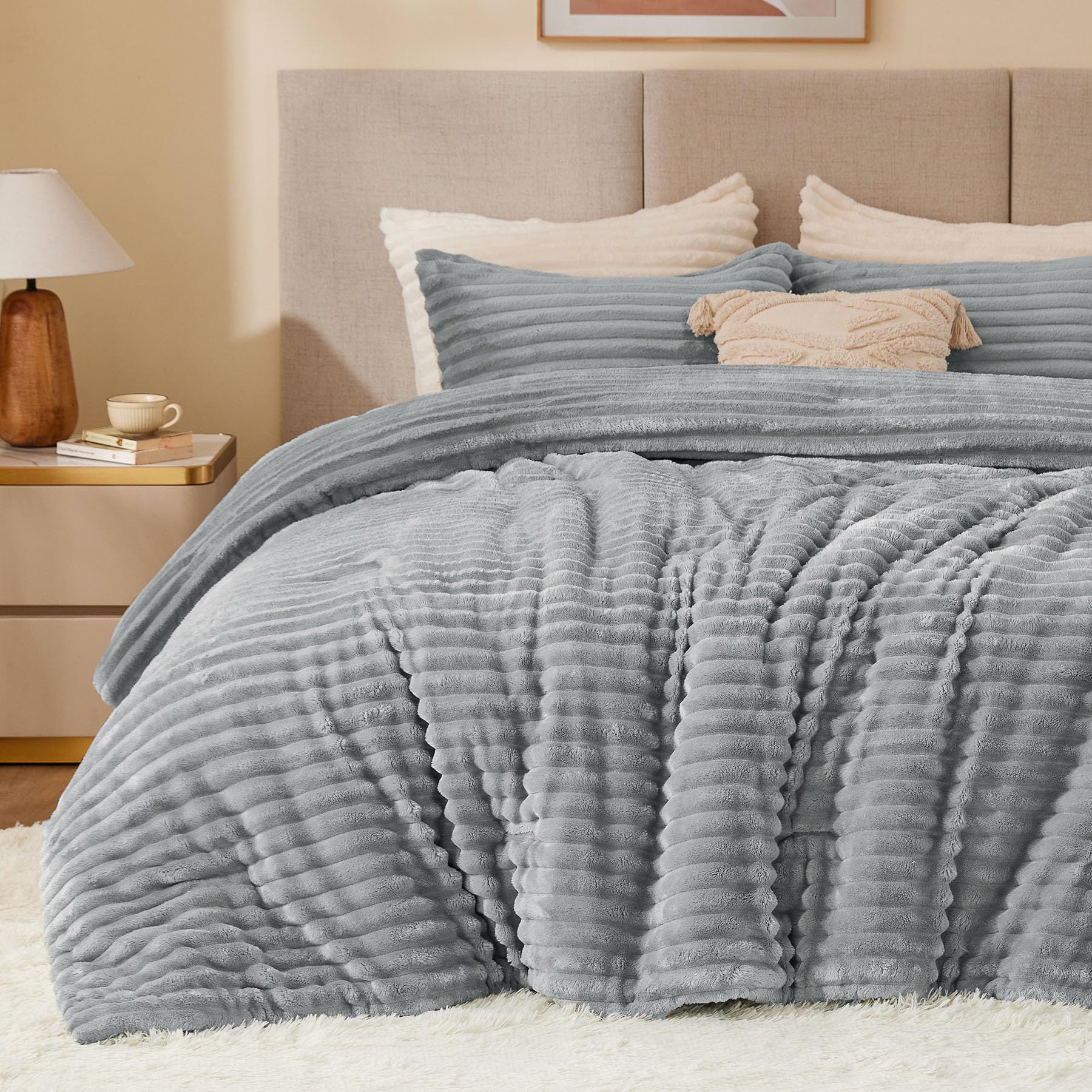 BEDELITE front view of full comforter showing plush striped design and cozy appeal