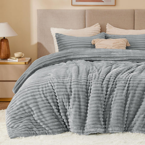 BEDELITE front view of full comforter showing plush striped design and cozy appeal