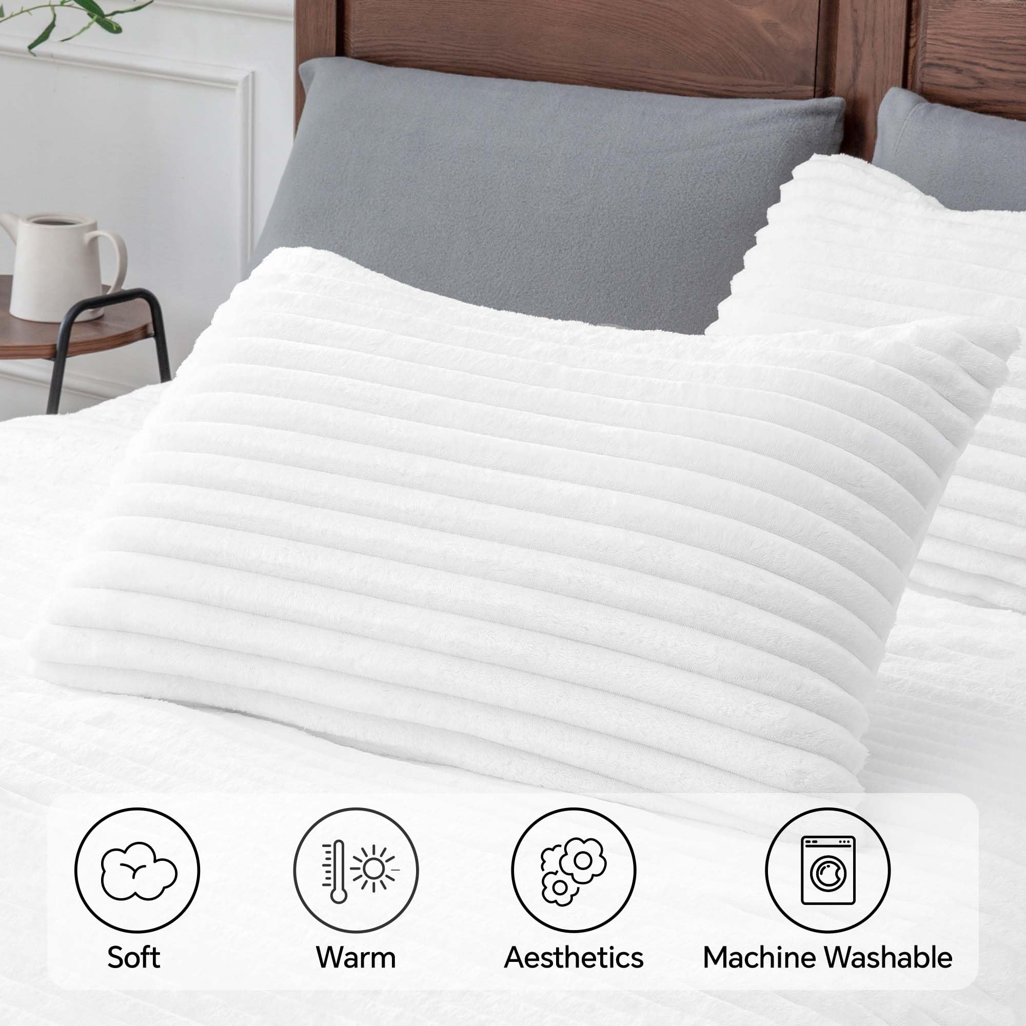 BEDELITE comforter styled in bedroom to illustrate elegant bright-white decor match