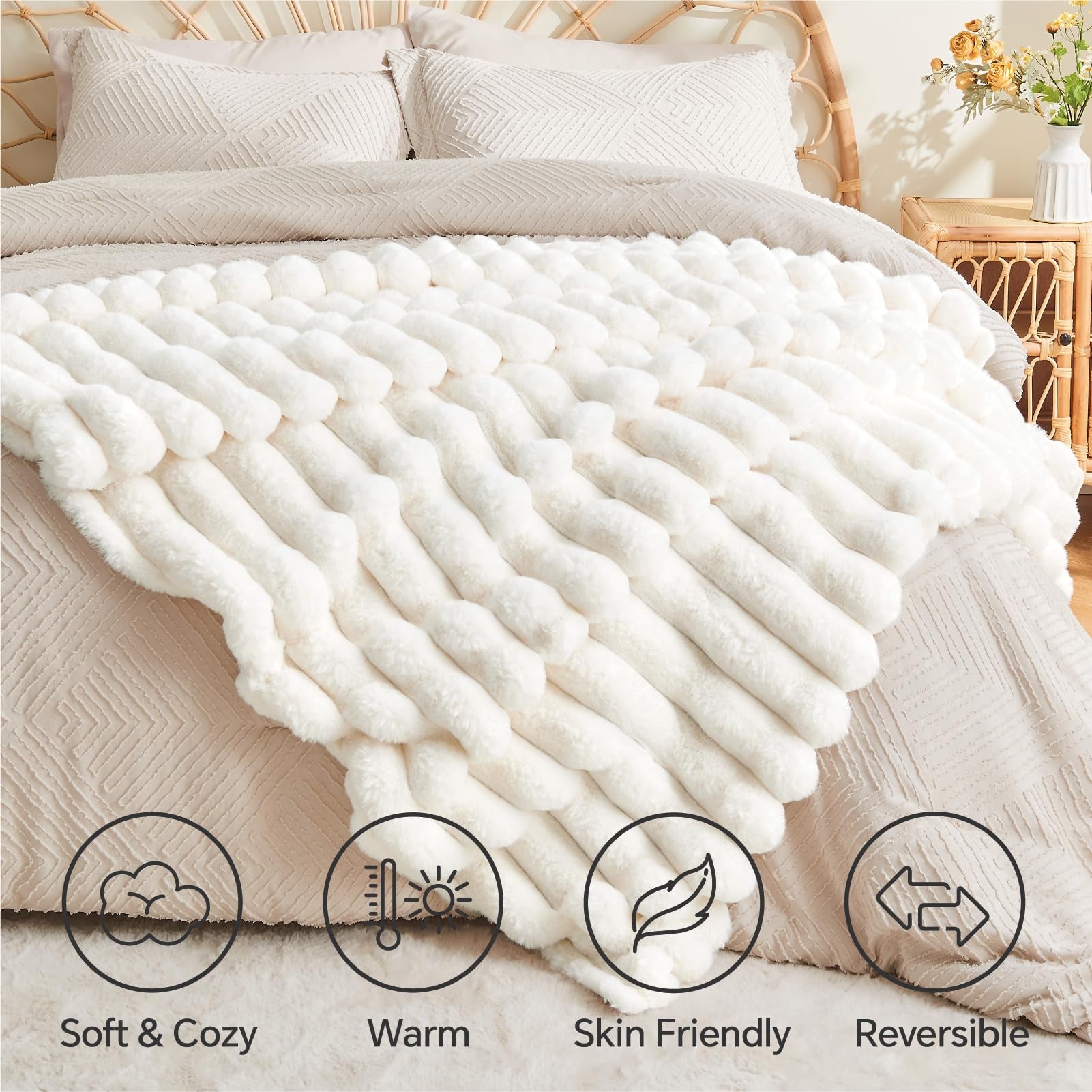 BEDELITE throw used on sofa with person showing relaxed warmth
