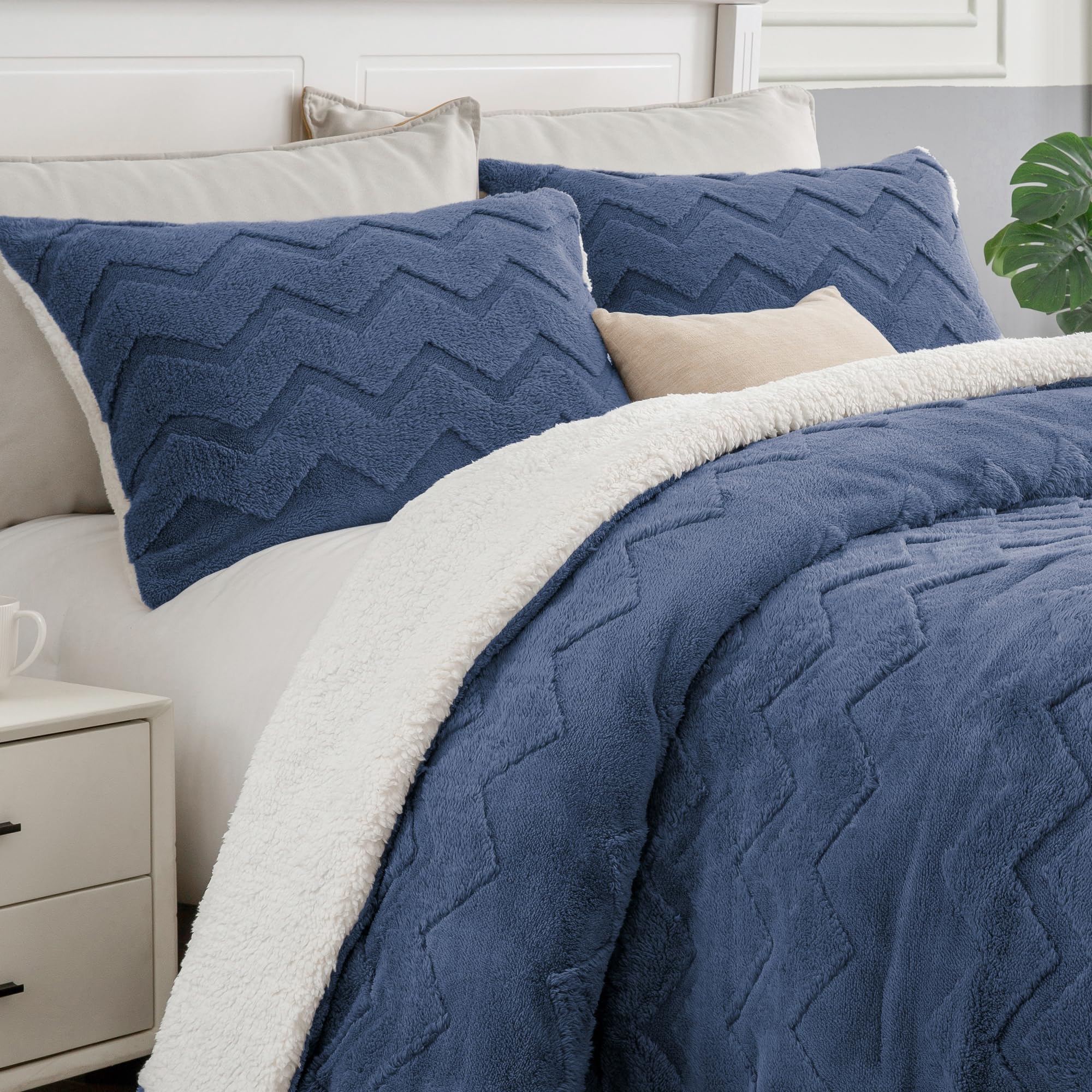 BEDELITE king comforter front view in navy blue showing full bed coverage and neat edges