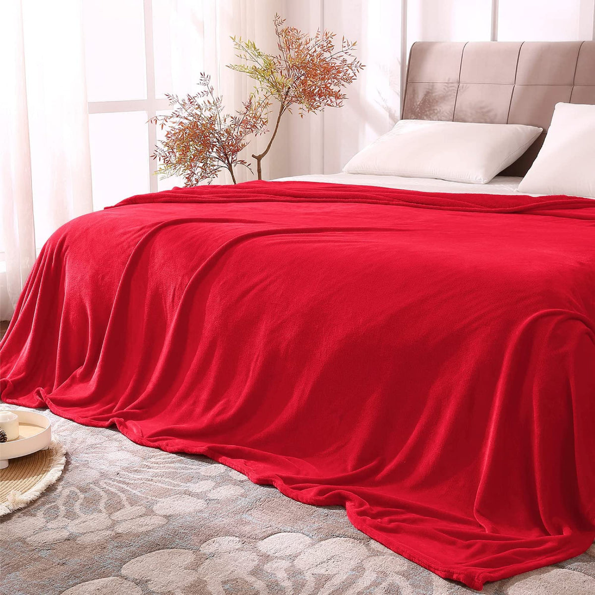 BEDELITE front view of king-size red blanket shows full coverage and style