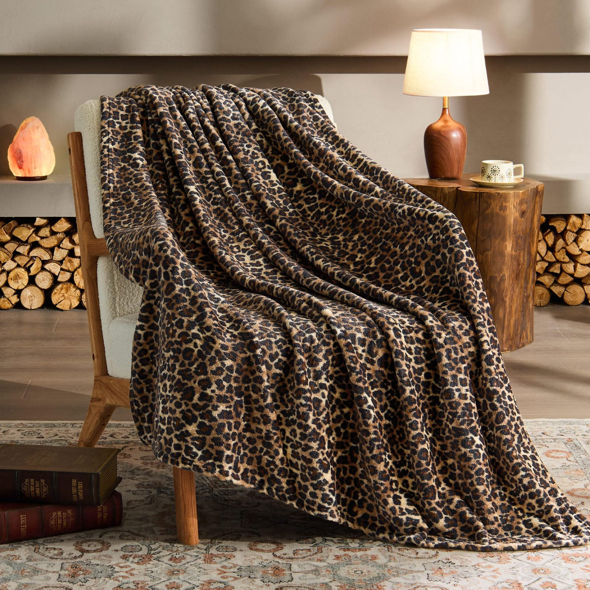 BEDELITE front view of brown leopard blanket showing bold pattern and stylish appeal